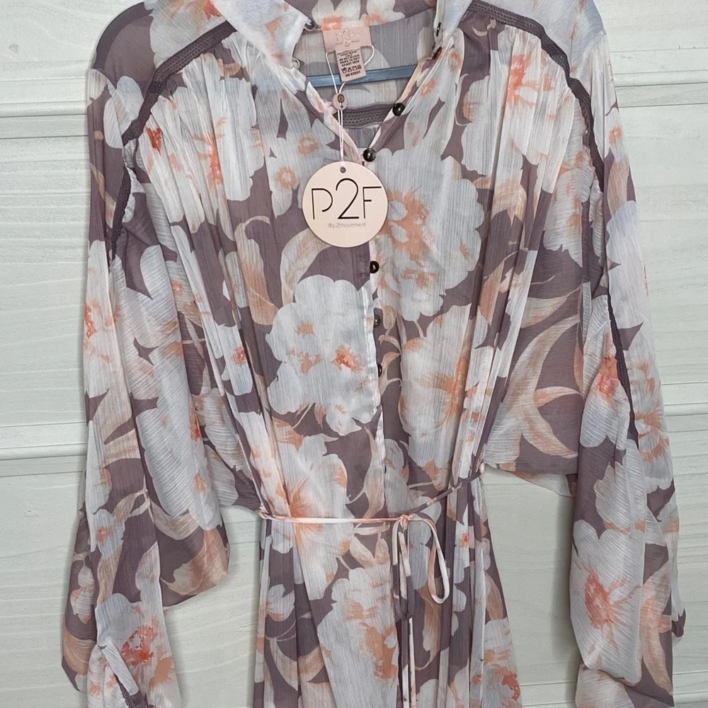 NWT P2 Floral Print Kimono Robe Swim Coverup Festival Pool